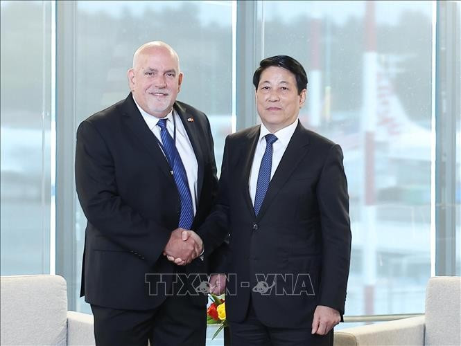 越南国家主席梁强会见开市客（Costco）集团董事长兼首席执行官罗恩·瓦克里斯（Ron Vachris）。图自越通社