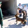 海关人员毒品查缉演练。图自越通社