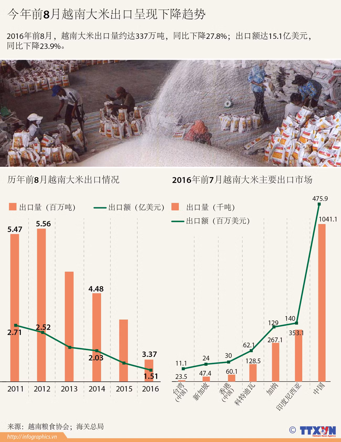 今年前8月越南大米出口呈现下降趋势 ảnh 1