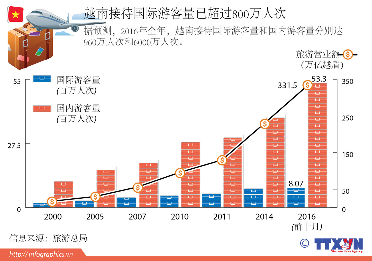 越南接待国际游客量已超过800万人次 ảnh 1