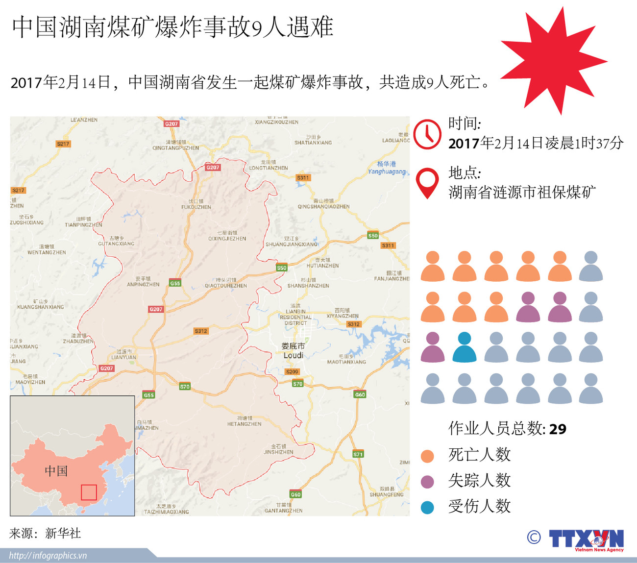中国湖南煤矿爆炸事故9人遇难 ảnh 1