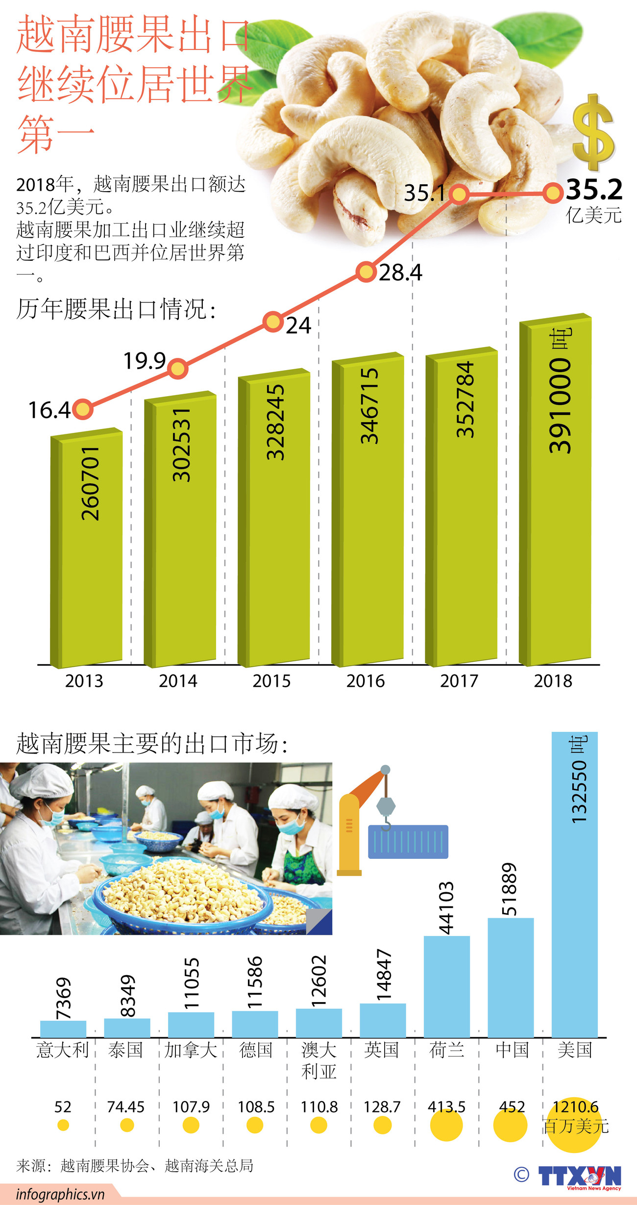 图表新闻：越南腰果出口继续位居世界第一 ảnh 1