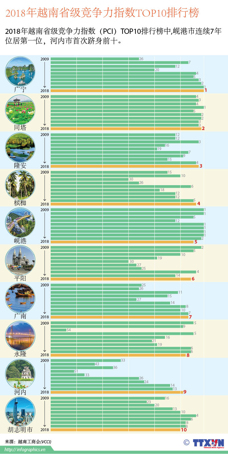 图表新闻：2018年越南省级竞争力指数TOP10排行榜 ảnh 1