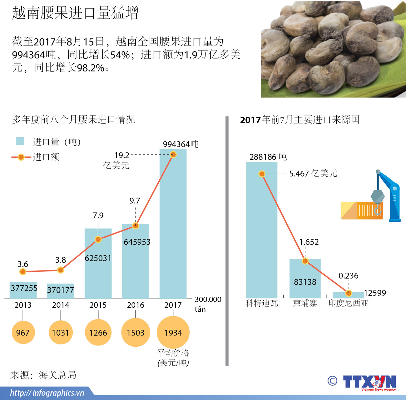 图表新闻：越南腰果进口量猛增 ảnh 1