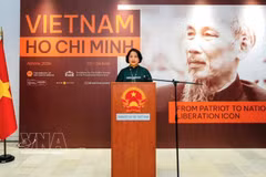 越南驻希腊大使范氏秋香发表讲话。图自越通社