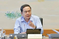 越南国会主席陈青敏发表讲话。图自越通社