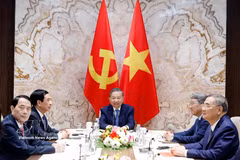 越共中央总书记、国家主席苏林与瑞士联邦主席居伊·帕姆兰通电话。图自越通社