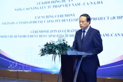 越南最高人民法院副院长黎进发表讲话。图自越通社