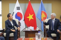 杜文战一行会见韩国庆尚北道奉化郡领导。图自越通社