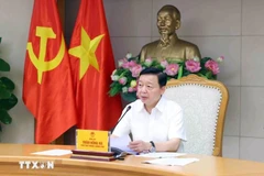 越南政府副总理陈红河发表讲话。图自越通社