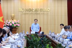 外交部长黎怀忠发表讲话。图自越通社