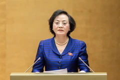 越南内务部部长范氏青茶作了有关《职员法(修正案)》草案的呈文。图自越通社