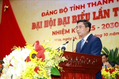 清化省委书记阮尹英发表讲话。图自越通社