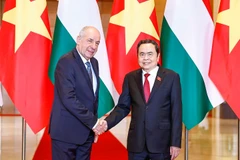 越南国会主席陈青敏会见匈牙利总统舒尤克·道马什。图自越通社