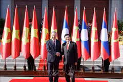 越共中央总书记苏林和老挝人民革命党中央委员会总书记、老挝人民民主共和国主席通伦·西苏里。图自越通社