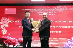 胡志明市友好组织联合会副主席兼秘书长胡春林（右）和中国驻胡志明市总领事唐立。图自越通社
