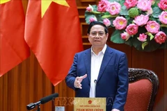 越南政府总理范明政发表讲话。图自越通社