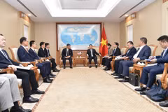 越南政府副总理胡德福会见正在访问越南的Charmvit集团董事长李浩雄。图自越通社