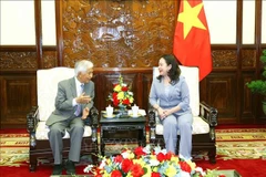 越南国家副主席武氏映春会见了“越南相遇”科学协会主席陈清云教授。图自越通社