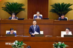 越南政府副总理黎成隆代表政府发表说明讲话。图自越通社
