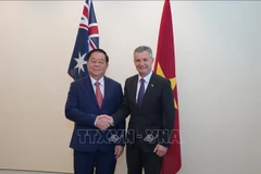 阮仲义分别会见澳大利亚外交与贸易助理部长、移民助理部长马特·希斯莱特。图自越通社