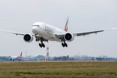 阿联酋航空公司的飞机在内排国际机场。图自Vietnam+