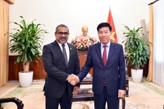 越南副外长阮孟强会见马尔代夫外交部长阿卜杜拉·哈利勒。图自越南外交部