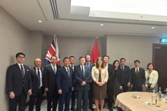 阮黄龙副部长与英国贸易政策国务大臣道格拉斯·亚历山大（Douglas Alexander）及两国各部委、使馆代表在第14次JETCO会议上合影留念。图自越通社