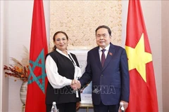 越南国会主席陈青敏在首都拉巴特会见摩洛哥－越南友好议员小组主席卢布娜·斯里里。图自越通社