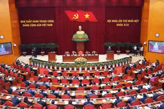 越共第十三届中央委员会第十一次全体会议场景。图自越通社