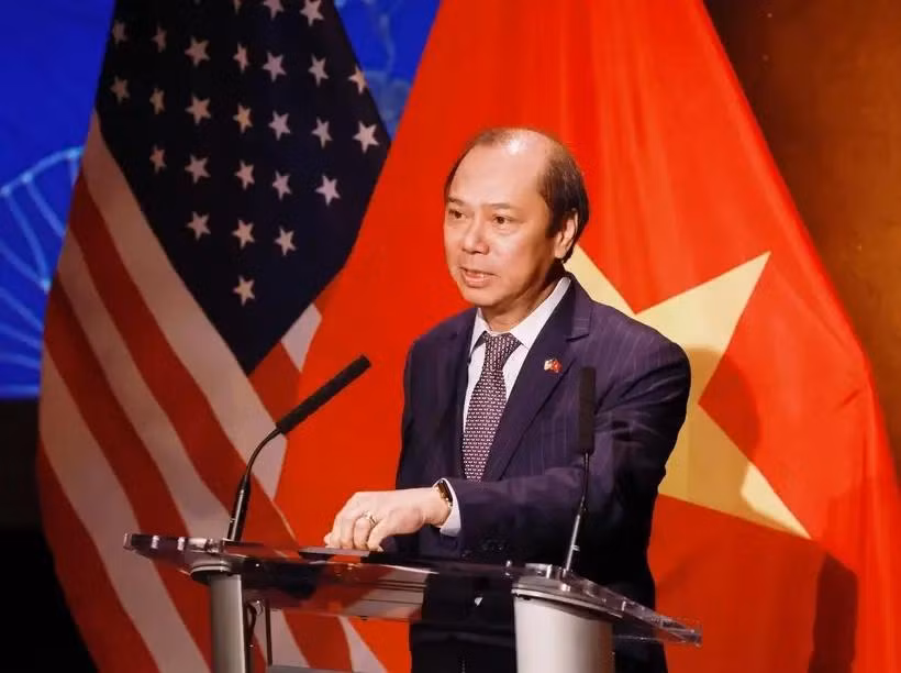 越南驻美国大使阮国勇在会上发表讲话。图自越通社