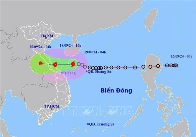 第四号台风的移动方向。图自越通社