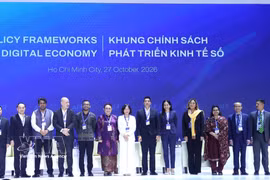 出席数字经济发展政策框架座谈会的各位代表合影。图片:越通社
