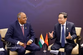 越南国会主席陈青敏会见科特迪瓦国民议会议长阿希。图片来源：越通社