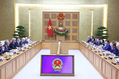 陈红河与欧委会IUU检查团举行工作会谈 图自越通社 