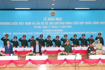 2025年越印联合国维和双边演习开幕式。图自越通社