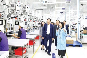 乂安省人民委员会代表团视察乂安VSIP工业区生产活动。图自nhandan.vn