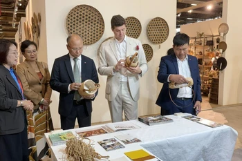 越南驻法国大使丁全胜参观展会。图自越通社