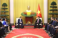 越南国家主席梁强会见蒙古国最高法院院长甘佐里格·丹丁。图自越通社