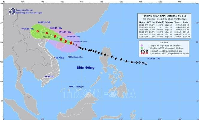 10月5日上午8点，第11号台风的移动情况。图自越通社