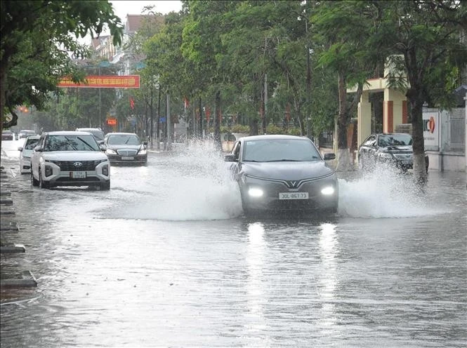 太平省暴雨致多条街道被淹没。图自越通社