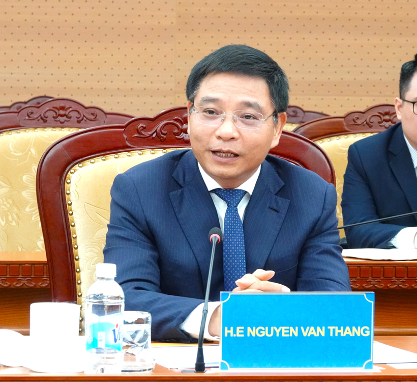 财政部长阮文胜发言。图自越通社