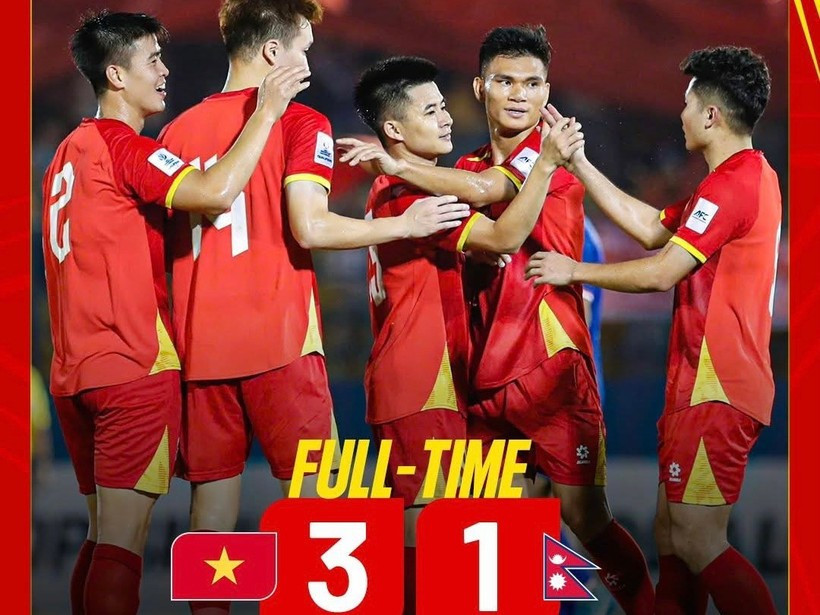 越南国家队以3比1战胜尼泊尔队。图自越通社