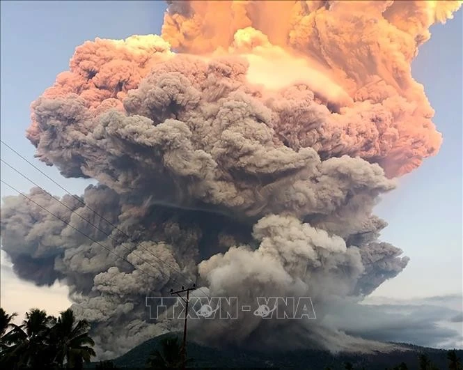 东努沙登加拉省勒沃托比火山发生喷发。图自越通社