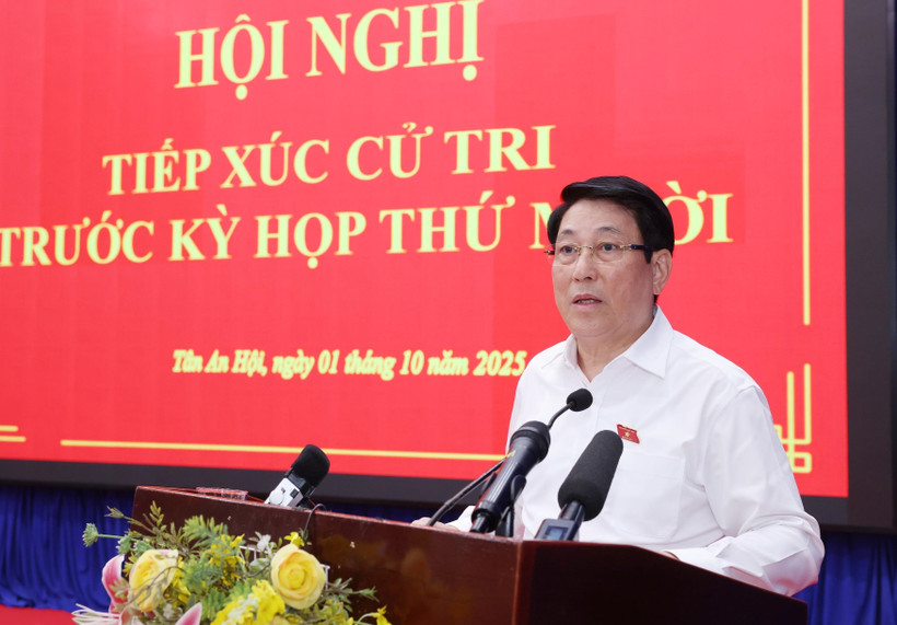 国家主席梁强发言。图自越通社
