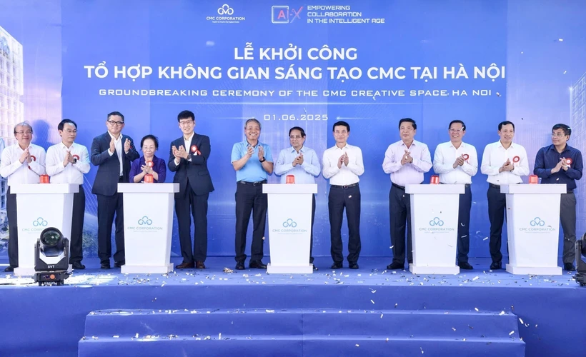 越南政府总理范明政出席CMC 创意空间综合体项目动工兴建仪式。图自越通社