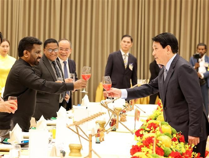 越南国家主席梁强为斯里兰卡总统举行欢迎宴会。图自越通社