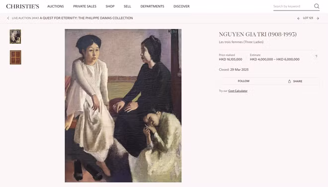 越南著名画家阮嘉智的画作《Le Trois Femmes》以逾200万美元成交。图自越通社