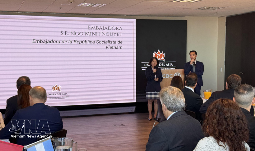 越南驻阿根廷大使吴明月在研讨会上发言。图自越通社