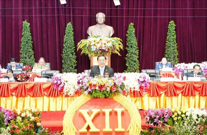老挝人民革命党第十二次全国代表大会开幕式现场。图自越通社